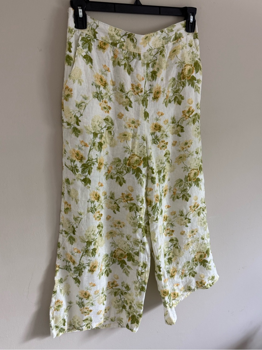 Laura Ashley Yellow & Green Floral Wide-Leg Linen Blend size medium - Picture 3 of 5